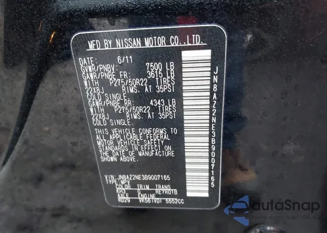 2011 Infiniti Qx56 z USA, uszkodzony, nr VIN JN8AZ2NE3B9007165